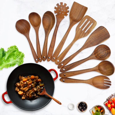 pack of 10 teak wooden spoons